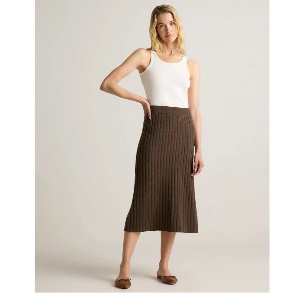Quince Brown Ribbed Midi Skirt